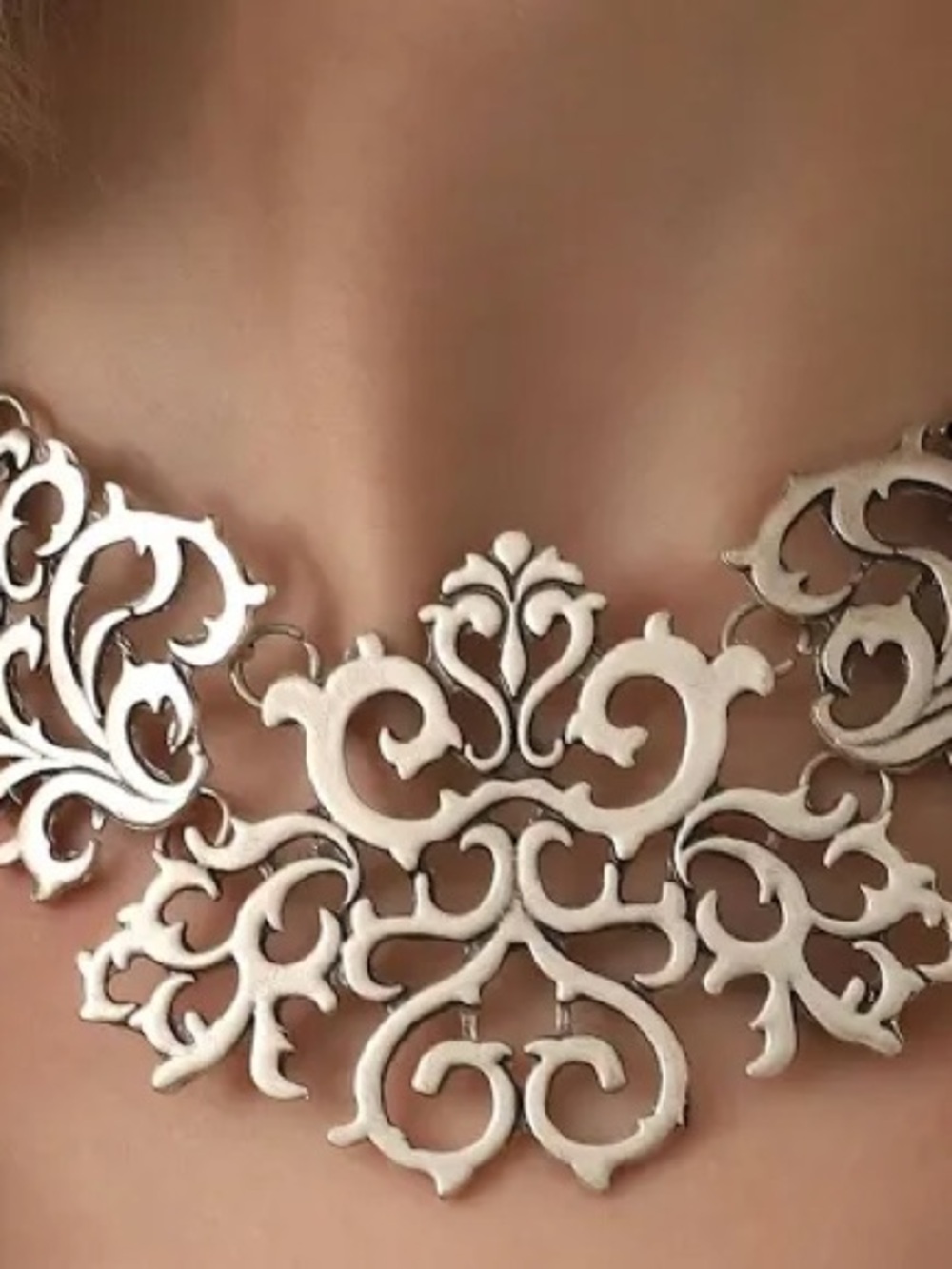 Silver Filigree Statement Necklace - Silver Women Jewelry